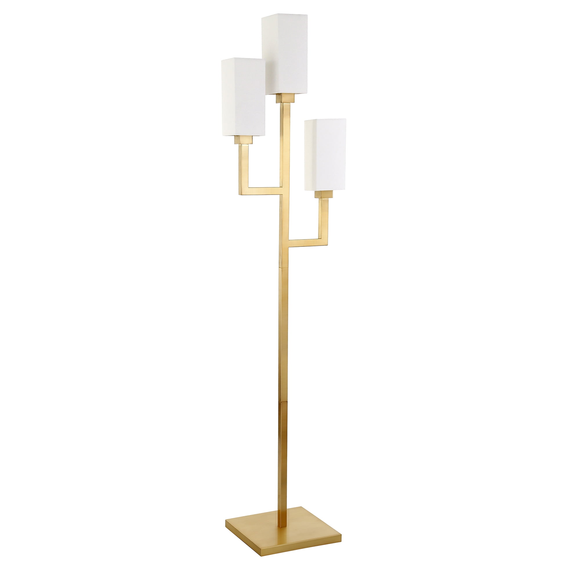 Brass 3-Light Torchiere Floor Lamp with Tube-Shaped Shades