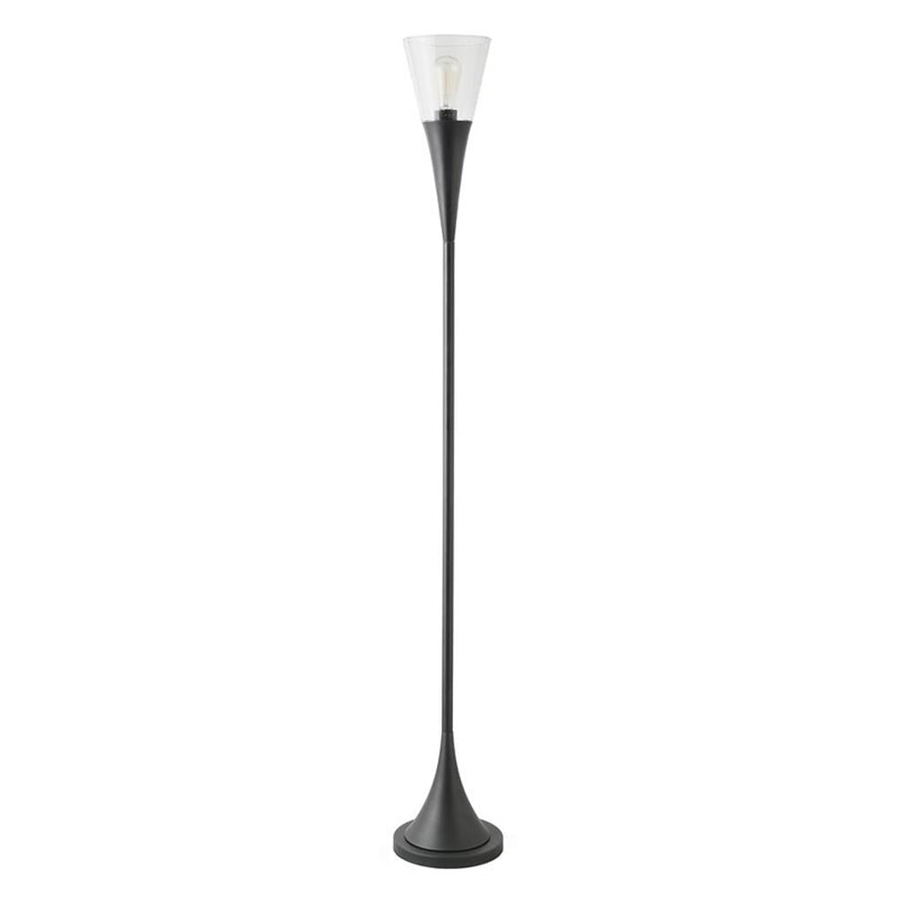Moura 71" Blackened Bronze Torchiere Floor Lamp with Seeded Glass Shade