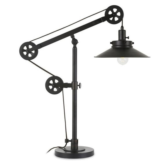Evelyn&Zoe Traditional Metal Wide Brim Table Lamp with Pulley System