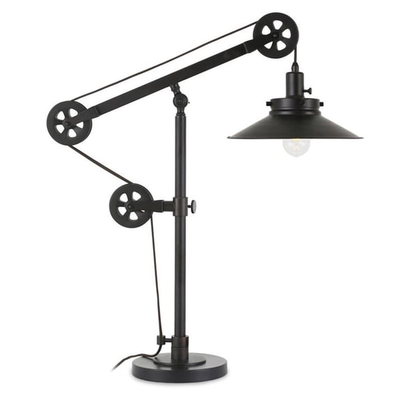 Evelyn&Zoe Traditional Metal Wide Brim Table Lamp with Pulley System