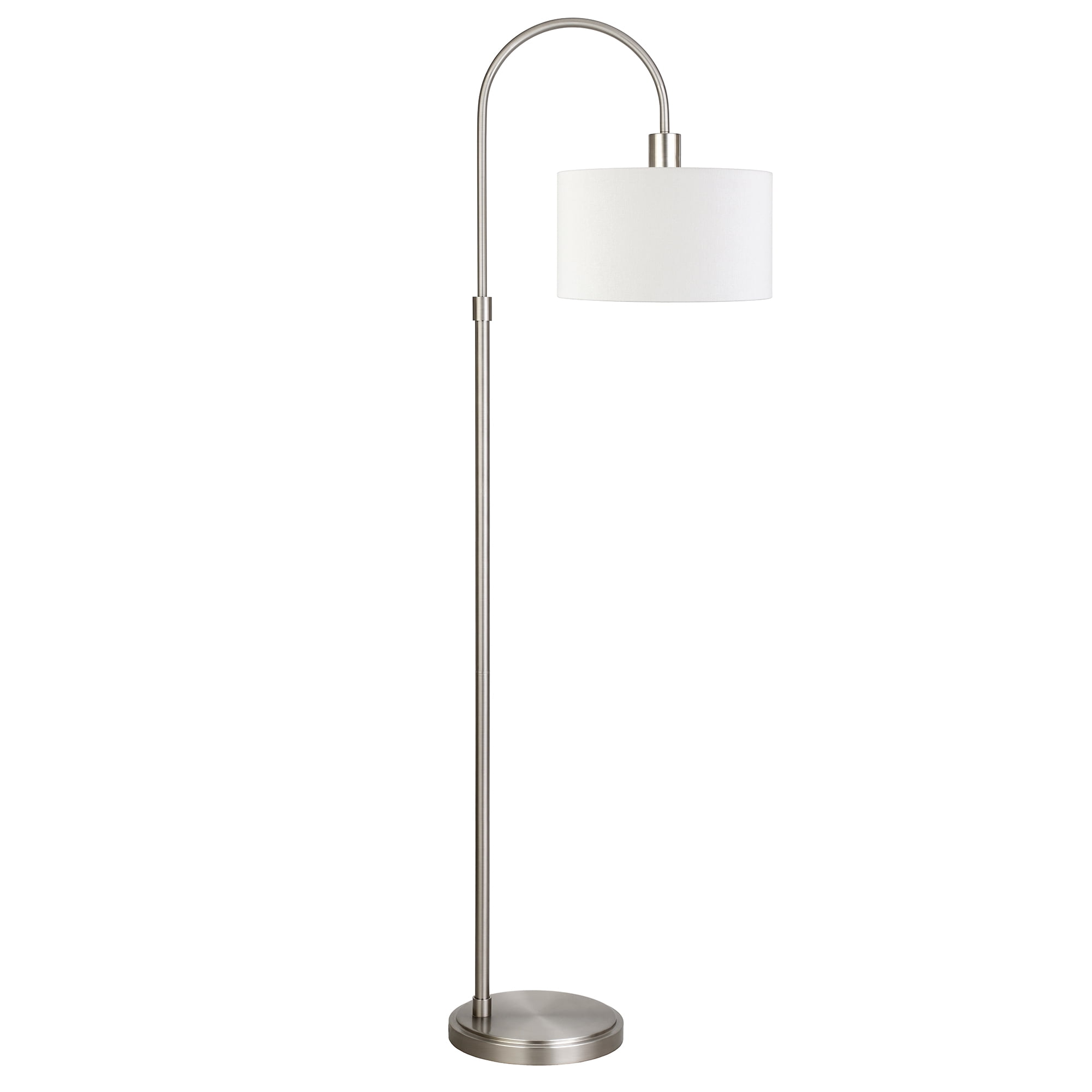 Sophia 70" White Drum Shade Arc Floor Lamp with Brushed Nickel Base