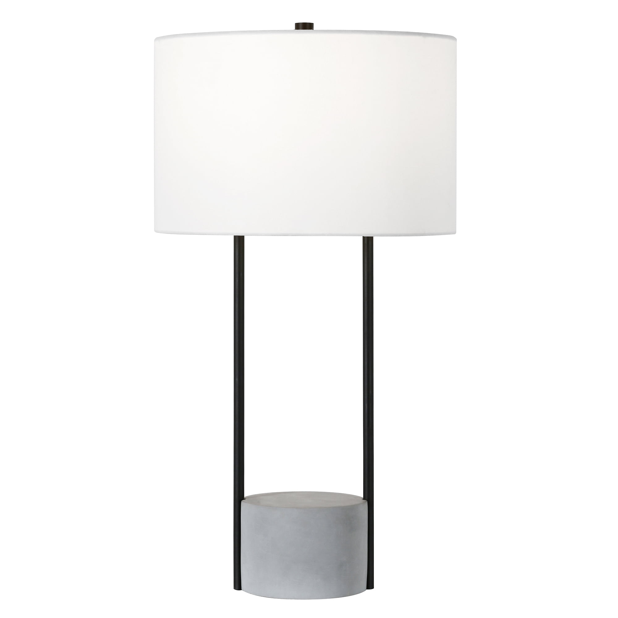 Evelyn&Zoe Uma 27.75" Tall Table Lamp with Fabric Shade, Blackened Bronze/Concrete/White