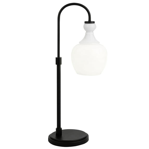 Evelyn&Zoe Verona 27" Tall Arc Table Lamp with Glass Shade in Blackened Bronze/White Milk
