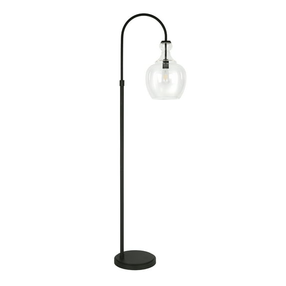Evelyn&Zoe Verona Arc Floor Lamp with Glass Shade, Blackened Bronze/Clear