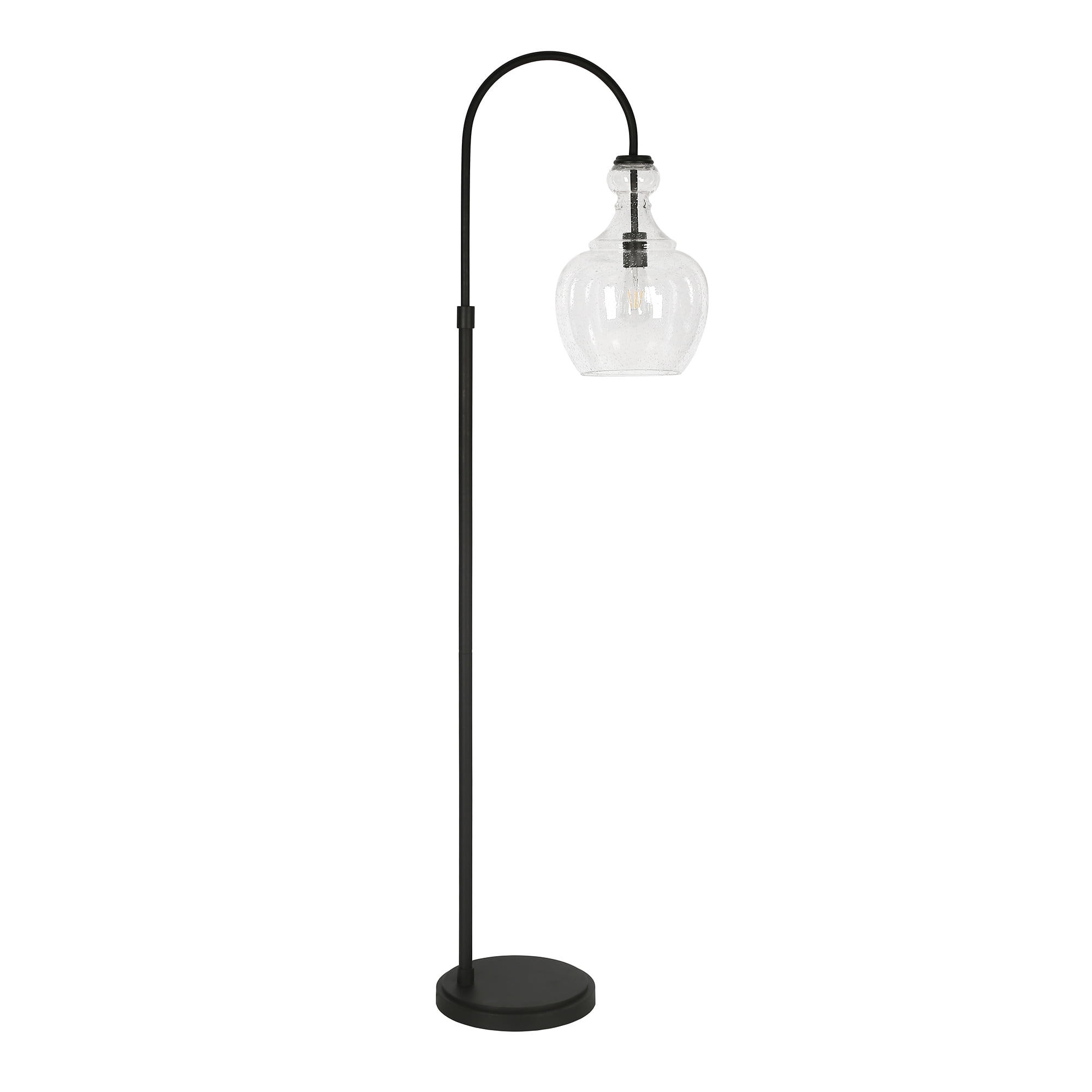 Bronze Arc Adjustable Floor Lamp with Seeded Glass Shade