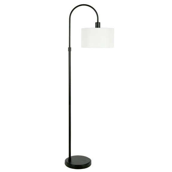Evelyn&Zoe Veronica Arc Floor Lamp with Fabric shade in Blackened Bronze/White