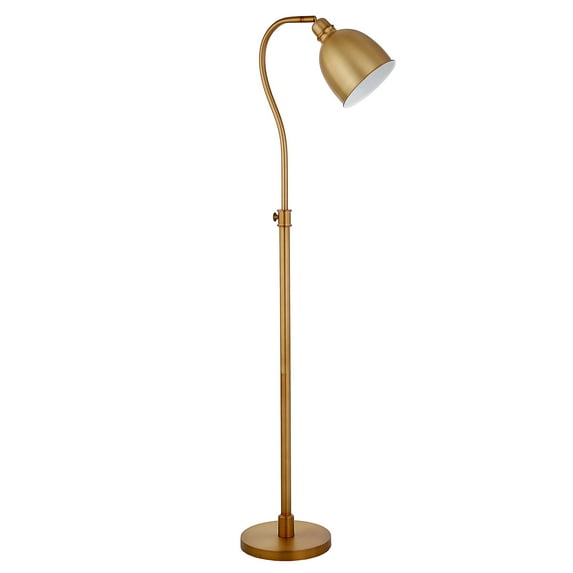 Evelyn&Zoe Vincent Adjustable/Arc Floor Lamp with Metal shade in Brass/Brass