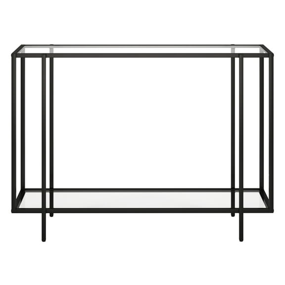 Evelyn&Zoe Vireo 42" Wide Rectangular Console Table with Glass Shelf, Blackened Bronze