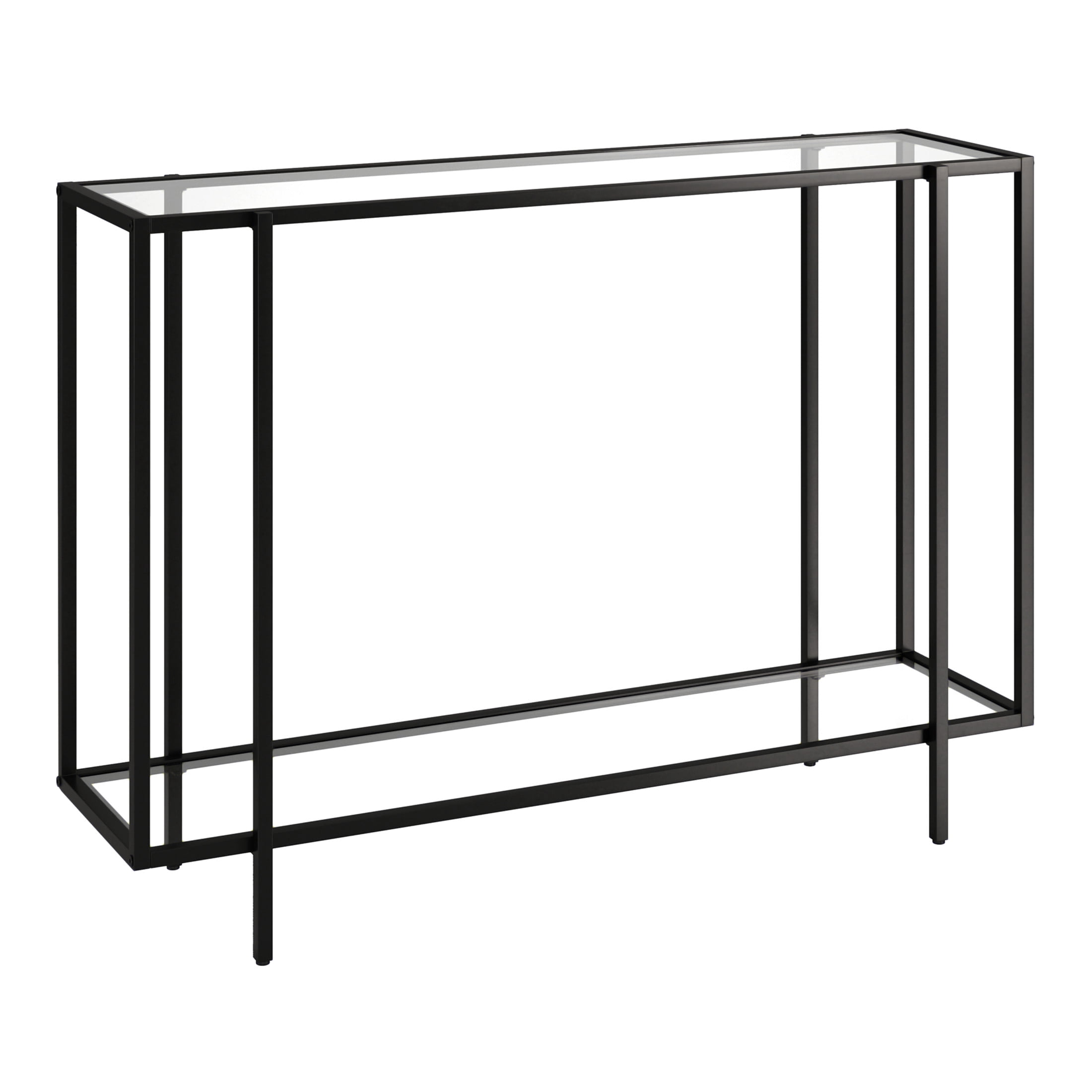 Evelyn&Zoe Vireo 42" Wide Rectangular Console Table with Glass Shelf, Blackened Bronze