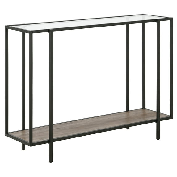Evelyn&Zoe Vireo 42" Wide Rectangular Console Table with MDF Shelf, Blackened Bronze/Gray Oak