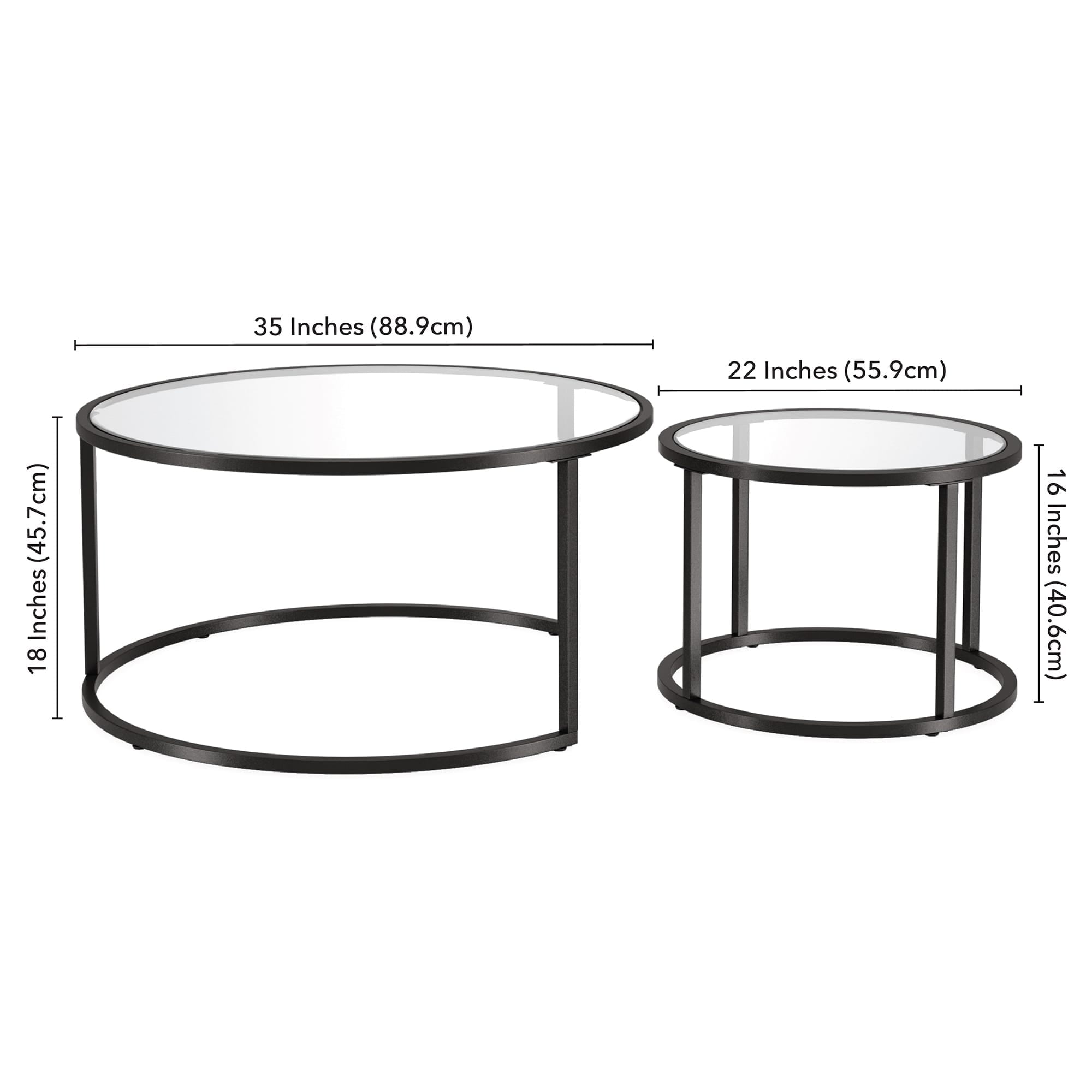 Aurora Blackened Bronze Round Nesting Coffee Table Set with Glass Tops