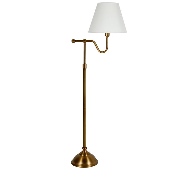 Evelyn&Zoe Wellesley 63" Tall Floor Lamp with Fabric Shade, Brass/White