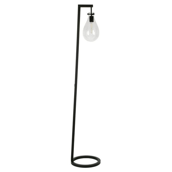 Evelyn&Zoe Weston 66" Tall Floor Lamp with Glass Shade, Blackened Bronze/Seeded