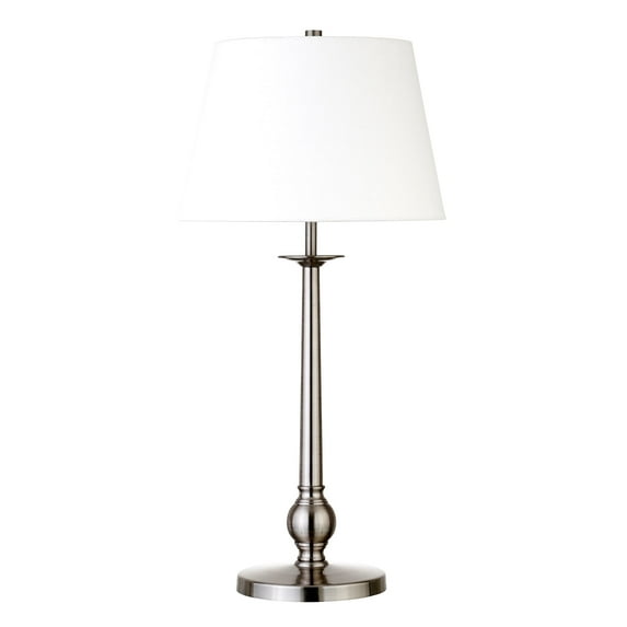 Evelyn&Zoe Wilmer 28" Tall Table Lamp with Fabric Shade, Brushed Nickel
