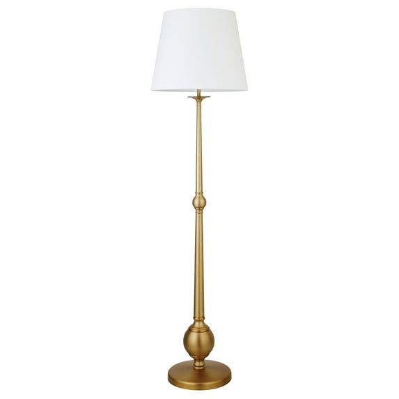 Evelyn&Zoe Wilmer 68" Tall Floor Lamp with Fabric Shade in Brushed Brass/White