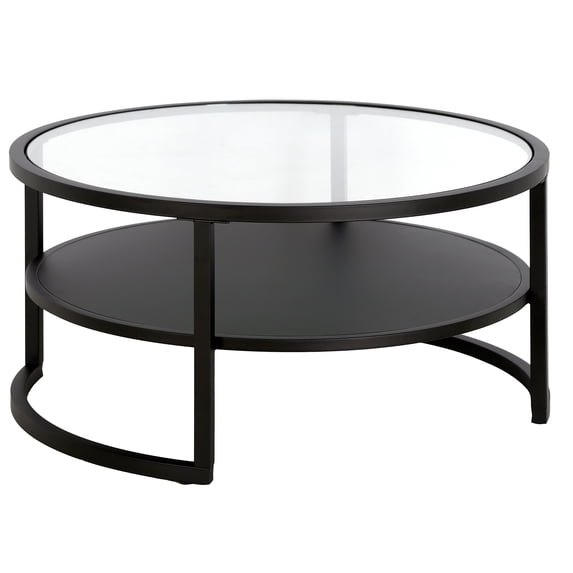 Evelyn&Zoe Winston 34.25" Wide Round Coffee Table with Metal Shelf in Blackened Bronze