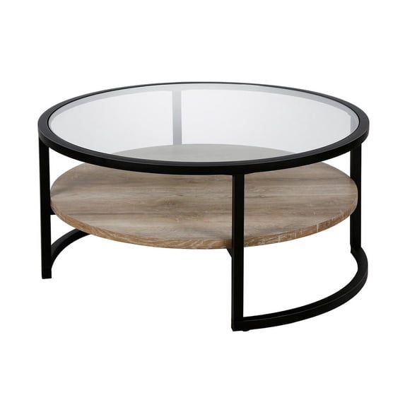 Evelyn&Zoe Winston 34.75" Wide Round Coffee Table, Blackened Bronze/Limed Oak