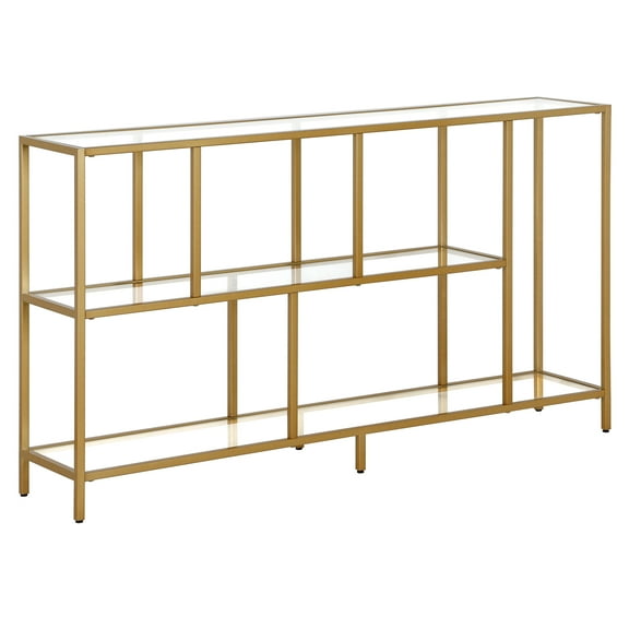 Evelyn&Zoe Winthrop 52" Wide Rectangular Console Table with Glass Shelves, Brass