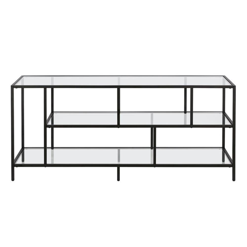 Wylan Streamlined 55'' Black Metal TV Stand with Glass Shelves