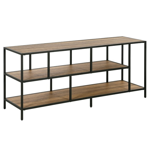 Evelyn&Zoe Winthrop Rectangular TV Stand with Metal Shelves for TV's up to 60", Blackened Bronze/Rustic Oak