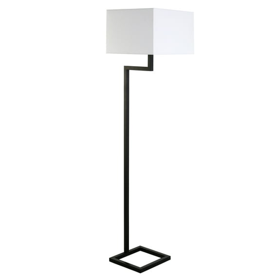 Evelyn&Zoe Xavier 64" Tall Floor Lamp with Fabric Shade, Blackened Bronze/White