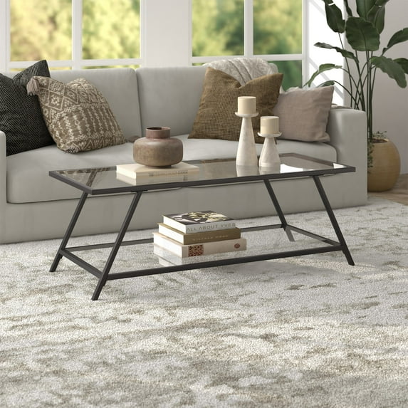 Evelyn&Zoe Yair 48" Wide Rectangular Coffee Table, Blackened Bronze