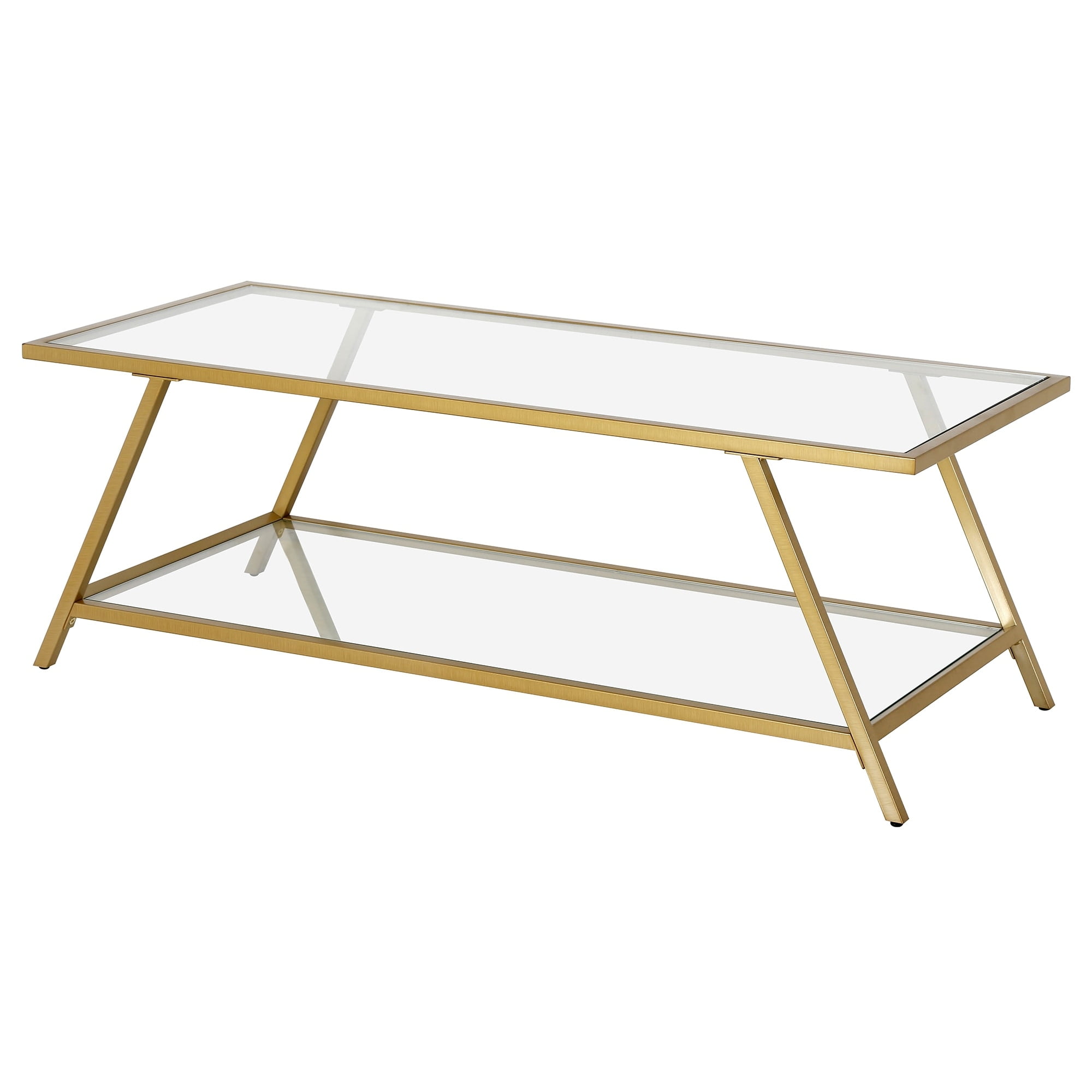 48" Brass and Glass Rectangular Coffee Table with Shelf