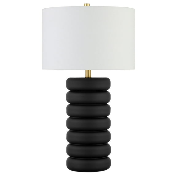 Evelyn&Zoe Zelda 25" Tall Glass Bubble Body Table Lamp with Fabric Shade, Matte Black/Brass/White
