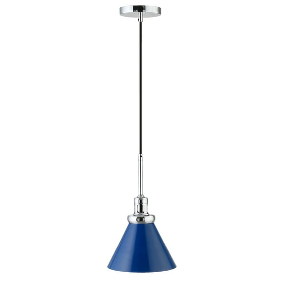 Evelyn&Zoe Zeno 8.5" Wide Pendant with Metal Shade in Blue/Polished Nickel/Blue
