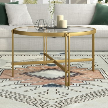 Evelyn&Zoe,ez 32" Wide Round Coffee Table, Brass