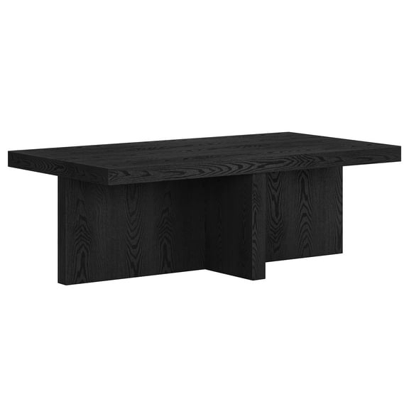 Evelyn and Zoe Elna Contemporary Wide Rectangular Wood Coffee Table, Black Grain