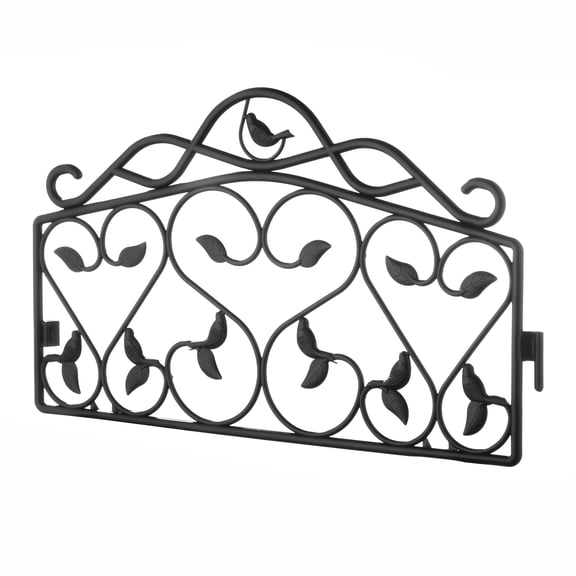 Evelyne Decorative Garden Border Plastic Edging – PP Plastic, Short Metal-Free Faux Wrought Iron Leaf & Bird Design