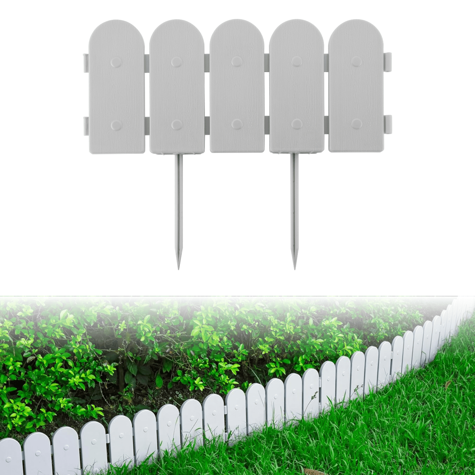 Evelyne Garden Border Edging: Wooden Fence Design - 16pcs Gray Yard Landscaping Fence Liner Lawn Edge Barrier - 20ft Kit of Decorative Lawn Landscape Panels Elements - GMT-10374-E08