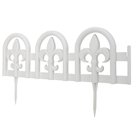 Evelyne White Garden Border Edging: Wrought Iron Design - 27pcs White Yard Landscaping Fence Liner Lawn Edge Barrier - 35ft Kit of Decorative Lawn Landscape Panels Elements