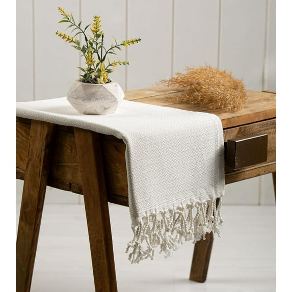 Evelynen Turkish Hand Towel Set of 2 (16" x 32" - Cream White) Decorative Hand Towels for Kitchen and Bath