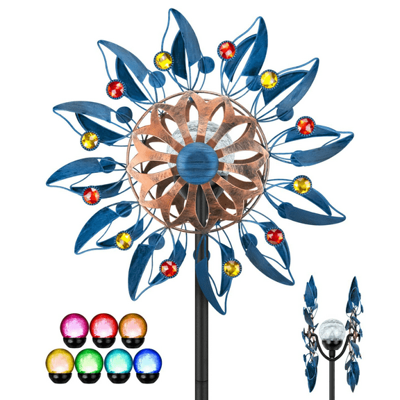 Evelynsun Solar Wind Sculpture and Spinner Weather Proof Outdoor Metal Stake 63in