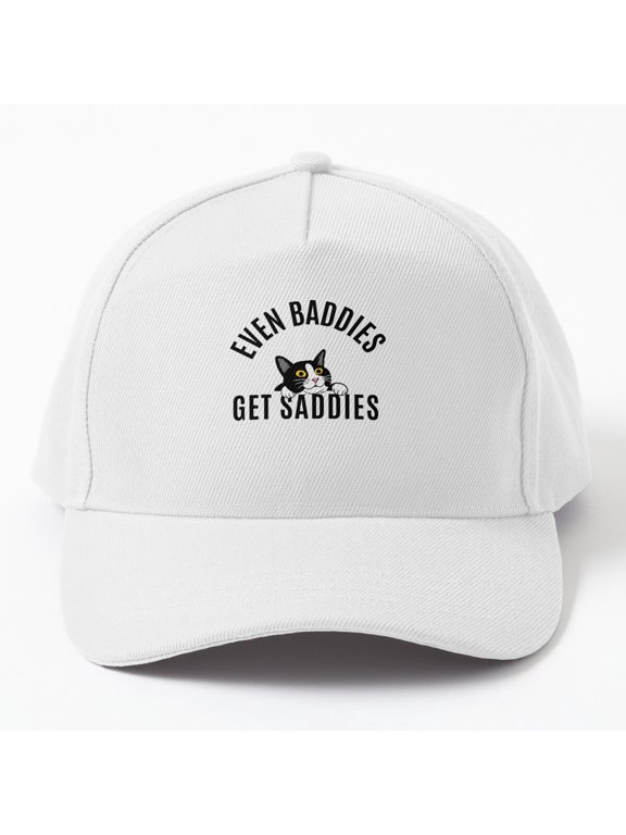 Even Baddies Get Saddies Cat Baseball Cap, Feline Mood Quote Design, Classic Hat