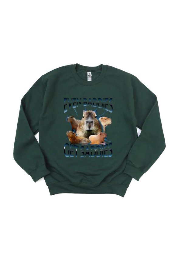 Even Baddies Get Saddies Funny Capybara Meme Cute Animal Sweatshirt, for men & women, up to size 5XL