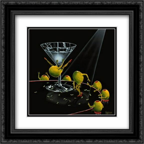 Even Dirtier Martini 2x Matted 16x16 Black Ornate Framed Art Print by Michael Godard