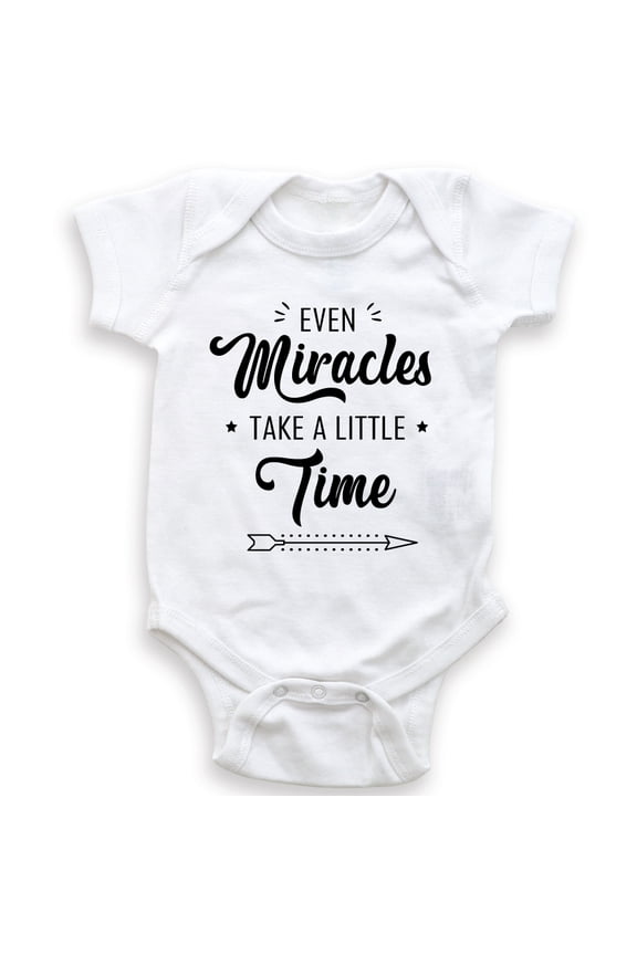 Even Miracles Take A Little Time - Baby Bodysuit - Unisex Clothing - Baby Boy - Baby Girl - Pregnancy Reveal - Surprise