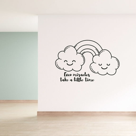 Even Miracles Take A Little Time Life Motivational Quote Beautiful Rainbow Cute Rainbow Design Vinyl Wall Sticker Art Decal Boys Girls Kids Room Design Bedroom Home Decoration Size (22x30 inch)