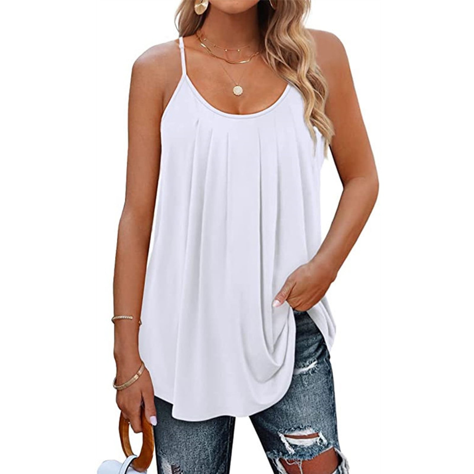 EvenHe Womens Blouses Blusa Dressy Tank Tops for Women 2024 Women Casual Loose Shirts Spaghetti Strap Sleeveless Print Cute Tops Camisole Tee Tank