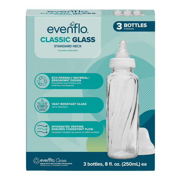 Evenflo Classic BPA-Free Glass Baby Bottles - 8 Fl oz, Clear, 3ct