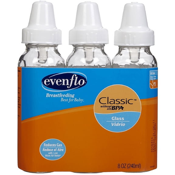Evenflo Classic Nursers 8 oz Clear Glass Bottles 3 ea