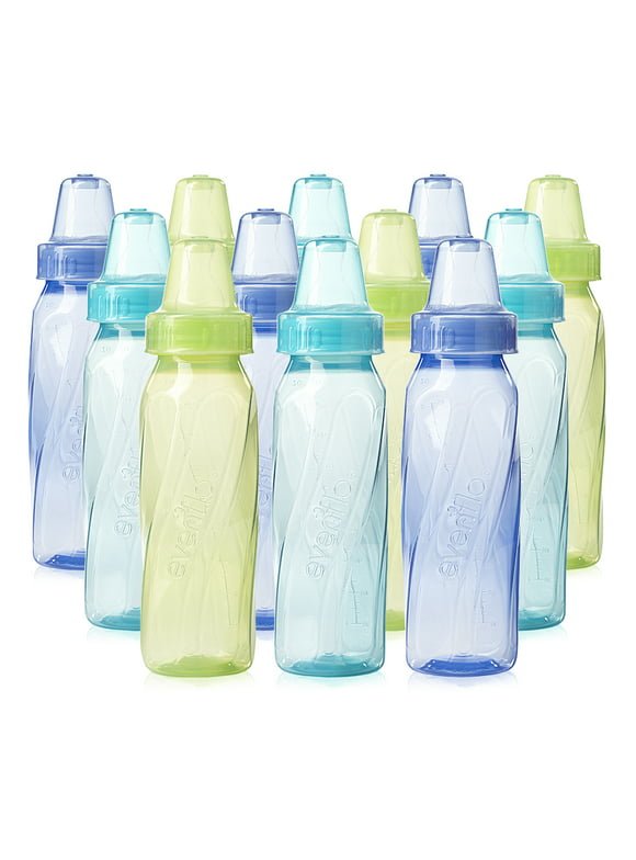 Evenflo Classic Tinted BPA-Free Plastic Baby Bottles, Standard Teal/Green/Blue, 8 Oz 12 Count