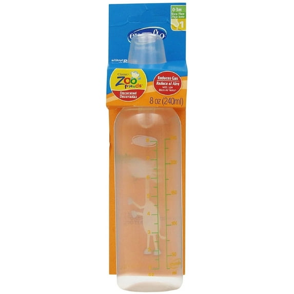 Evenflo Classic Zoo Friends Slow Flow BPA Free Plastic Bottles 8 oz, Assorted 1 Each - (Pack of 4)