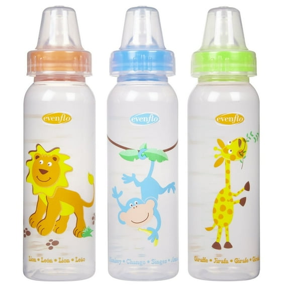 Evenflo Classic Zoo Friends Standard Bottles 8 Oz 3 Each