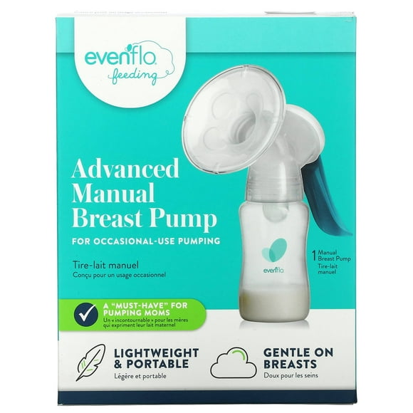 Evenflo Feeding Advanced Manual Breast Pump, includes Milk Collection Bottle and Flange Kit, Clear