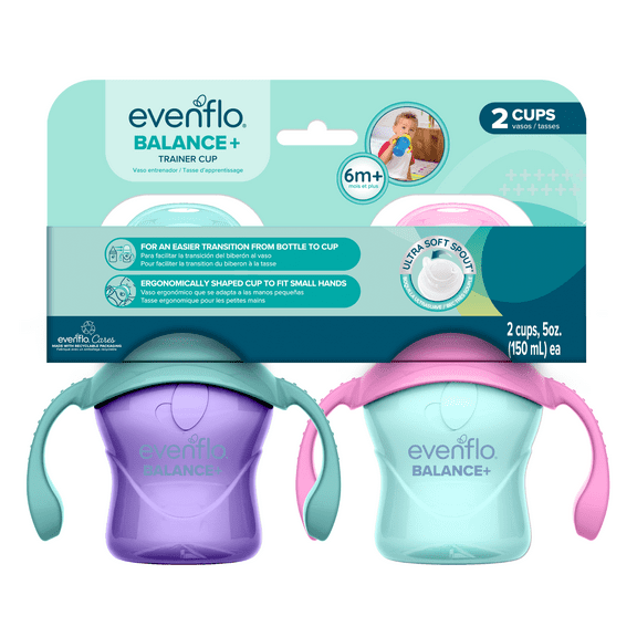Evenflo 5 oz Balance Sippy Cups, 2-Pack for Babies 6 Months+, Pink & Purple