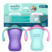 Evenflo Feeding 9 oz Balance Cups, 2-Pack, Pink & Purple, Baby Sippy Cups 6 Months+